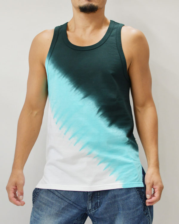 Yoshiyuki / Tank-top #5 "Diagonal-gradation Dye"  [black&sky]